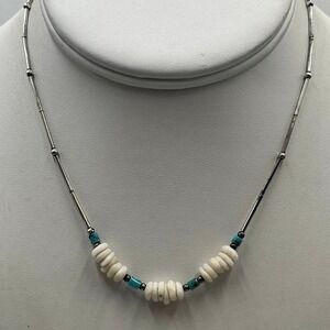 Vintage Southwestern Sterling Silver Turquoise and Shell Beaded Choker Necklace